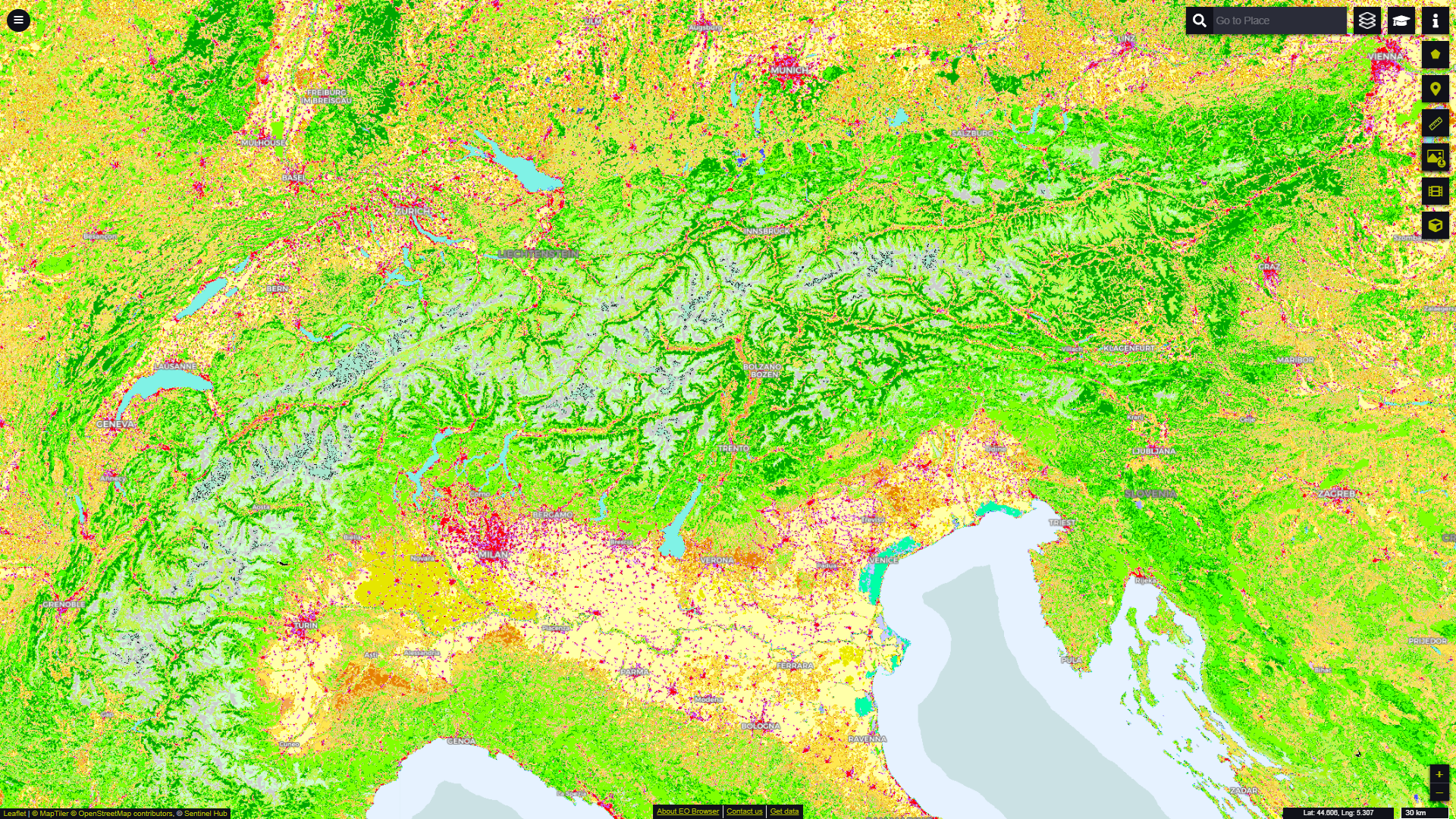 CORINE Land Cover dataset over the Alps