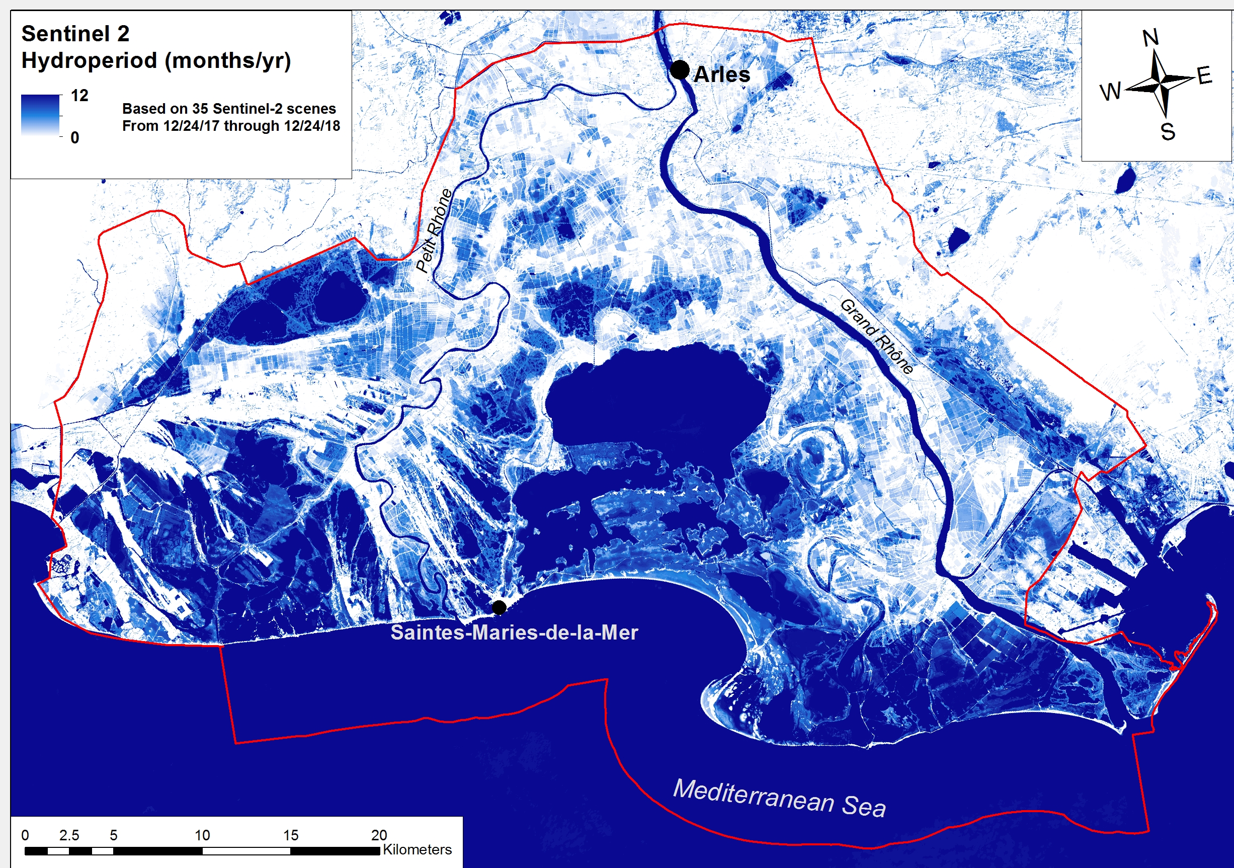 Camargue (France): Sentinel-2 annual hydroperiod 2018